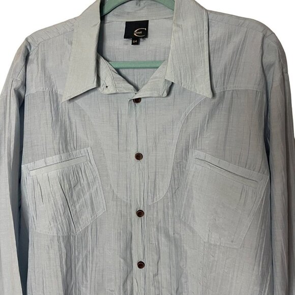 Just Cavalli Mens Shirt Light Blue Size 2XL Vintage Crinkle Textured Button Up - Picture 10 of 12
